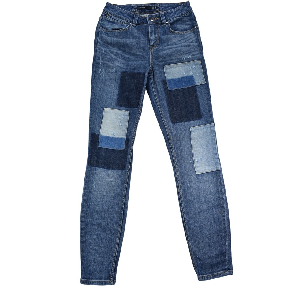 Karen Millen Patchwork Skinny Jeans Blue Denim Distressed US 2 UK 6 EU 34